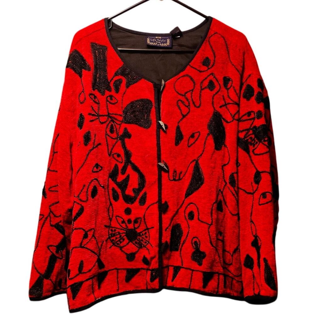 Life style plus abstract animal red cardigan size 2x